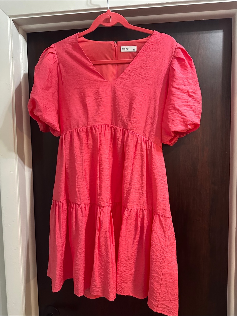 Nine West | Neon Pink Puff Sleeve Tiered Dress